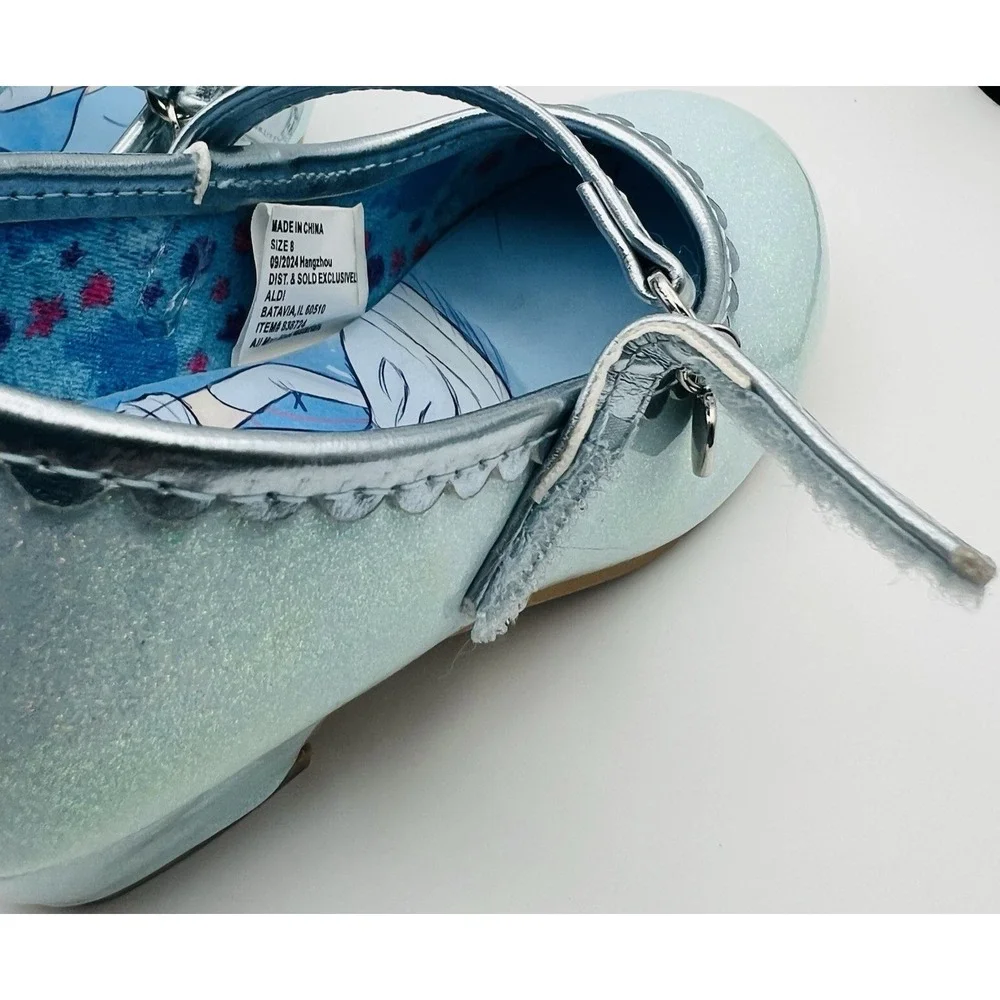 Disney Cinderella Toddler Dress Shoes Size 8 Blue Glitter Mary Jane Princess